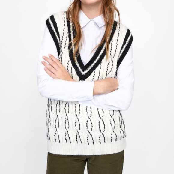 Zara Sweaters - ZARA Oversize Beaded Cable Knit Sweater Vest L NEW